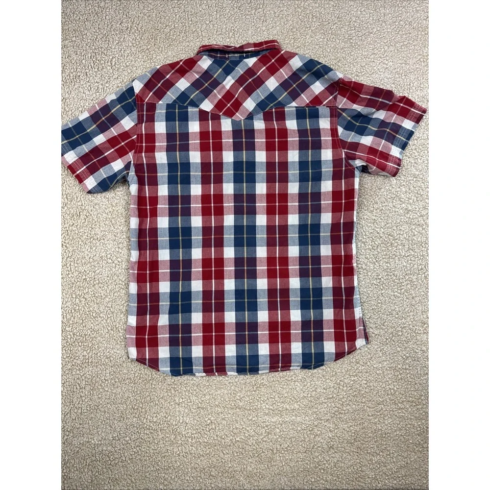 Levi's Flannel Plaid Pearl Snap Button Up Shirt Mens XL Red White Blue Standard
